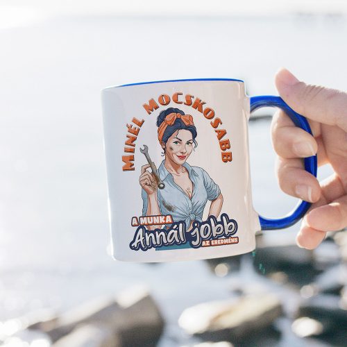 Retro bögre - Minél mocskosabb a munka annál jobb az eredmény - kék kerámia bögre