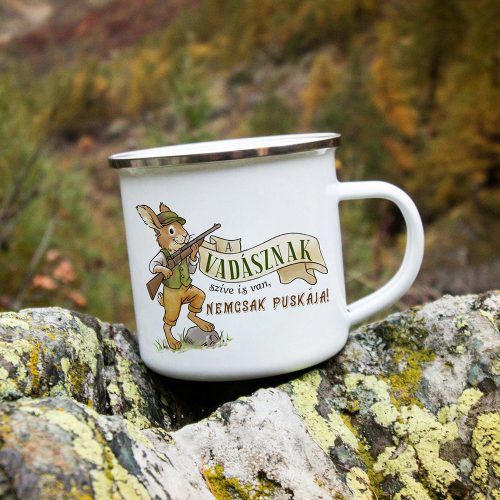 Retro fémbögre - A vadásznak szíve is van, nem csak puskája - nyúl - ezüst perem