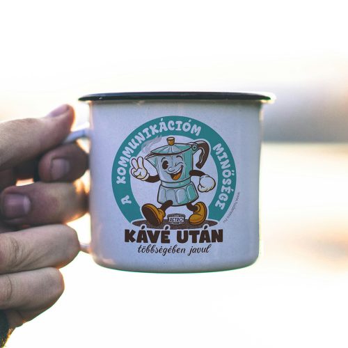Retro fémbögre - A kommunikációm kávé után többségében javul - türkiz- fekete peremű