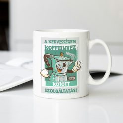   Retro fémbögre - A kedvességem koffeinhez kötött szolgáltatás - türkiz -   fehér kerámiabögre 