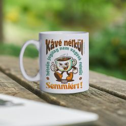   Retro fémbögre - Kávé nélkül hétfőn jogilag nem vagyok felelős semmiért! - türkiz - fehér kerámiabögre 