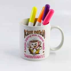   Retro fémbögre - Kávé nélkül hétfőn jogilag nem vagyok felelős semmiért! - rózsaszín - fehér kerámiabögre 