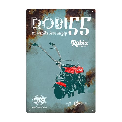 Retro fémtábla - Robi 55 - univerzális kerti kisgép - kék - A4 - 20x30 cm  