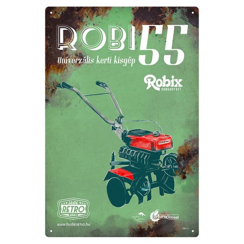 Retro fémtábla - Robi 55 - univerzális kerti kisgép - zöld - A4 - 20x30 cm  
