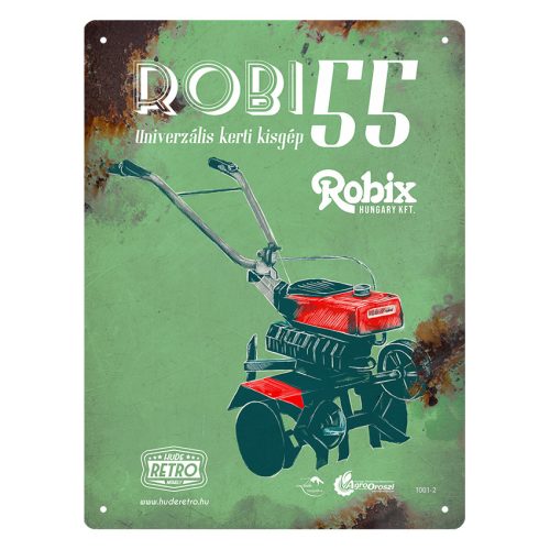 Retro fémtábla - Robi 55 - univerzális kerti kisgép - zöld - A5 - 15x20 cm 