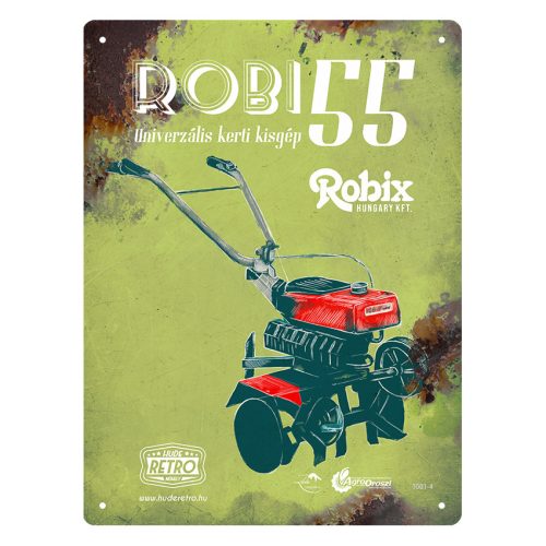 Retro fémtábla - Robi 55 - univerzális kerti kisgép - sárga- A5 - 15x20 cm 