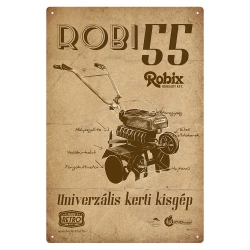 Retro fémtábla - Robi 55 - univerzális kerti kisgép - antik barna - A5 - 15x20 cm