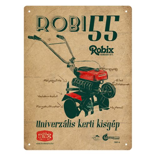 Retro fémtábla - Robi 55 - univerzális kerti kisgép - antik piros - A5 - 15x20cm  