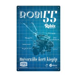   Retro fémtábla - Robi 55 - univerzális kerti kisgép - antik kék - A4 - 20x30 cm  