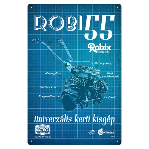 Retro fémtábla - Robi 55 - univerzális kerti kisgép - antik kék - A4 - 20x30 cm - PREMIUM