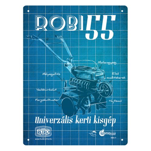 Retro fémtábla - Robi 55 - univerzális kerti kisgép - antik kék - A5 - 15x20cm  