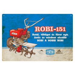   Retro fémtábla - Robi 151 - rotál töltöget és füvet nyír - kék- A4 - 20x30 cm  