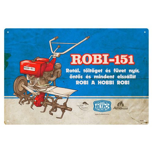 Retro fémtábla - Robi 151 - rotál töltöget és füvet nyír - kék- A4 - 20x30 cm  