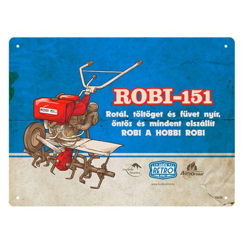 Retro fémtábla - Robi 151 - rotál töltöget és füvet nyír - kék - A5 - 15x20 cm