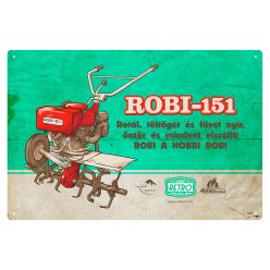   Retro fémtábla - Robi 151 - rotál töltöget és füvet nyír - türkiz - A4 - 20x30 cm  
