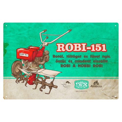 Retro fémtábla - Robi 151 - rotál töltöget és füvet nyír - türkiz - A4 - 20x30 cm  