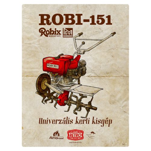 Retro fémtábla - Robi 151 - univerzális kerti kisgép - piros - A3 - 30x40 cm - PREMIUM
