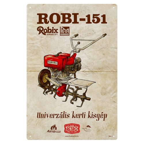 Retro fémtábla - Robi 151 - univerzális kerti kisgép - piros - A4 - 20x30 cm  