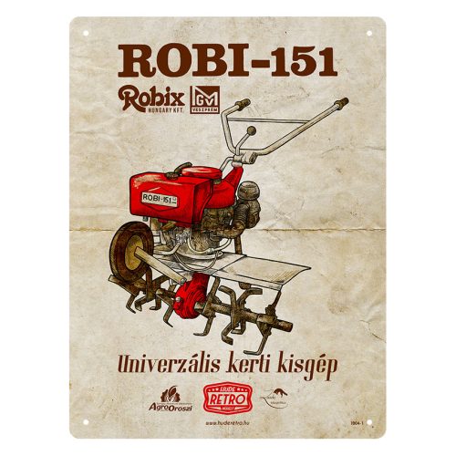 Retro fémtábla - Robi 151 - univerzális kerti kisgép - piros - A5 - 15x20 cm  