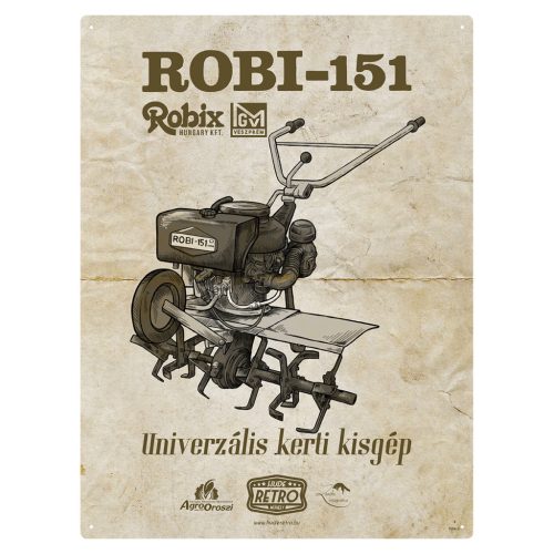 Retro fémtábla - Robi 151 - univerzális kerti kisgép - barna - A3 - 30x40 cm - PREMIUM