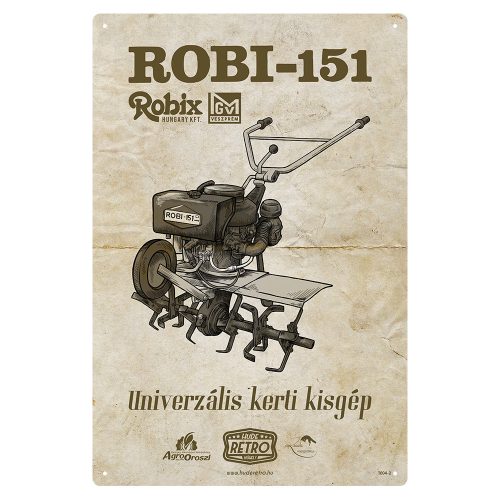 Retro fémtábla - Robi 151 - univerzális kerti kisgép - barna - A4 - 20x30 cm  