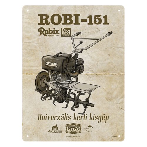 Retro fémtábla - Robi 151 - univerzális kerti kisgép - barna - A5 - 15x20 cm  