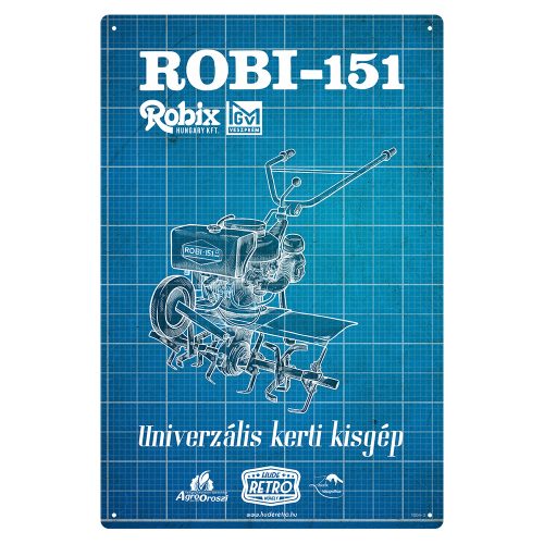 Retro fémtábla - Robi 151 - univerzális kerti kisgép - kék- A4 - 20x30 cm  