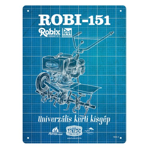 Retro fémtábla - Robi 151 - univerzális kerti kisgép - kék - A5 - 15x20cm 
