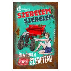   Retro hűtőmágnes - Szerelem-szerelem, Én a terrám szeretem - türlkiz - 6x9 cm