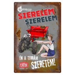   Retro hűtőmágnes - Szerelem-szerelem, Én a terrám szeretem - szürke - 6x9 cm