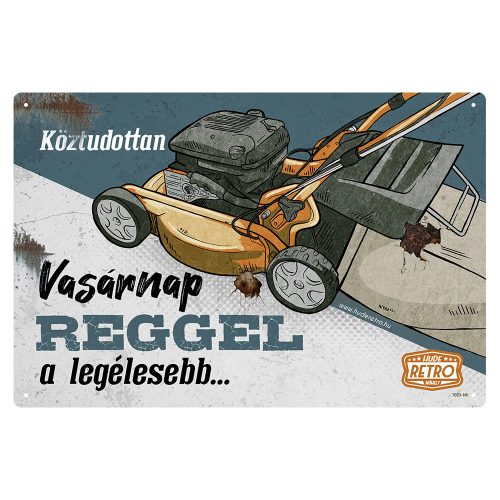 Retro fémtábla - Köztudottan vasárnap a legélesebb - narancs-kék - A4 - 20x30 cm