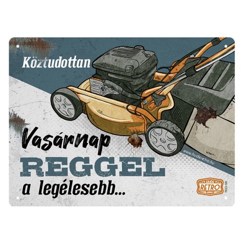 Retro fémtábla - Köztudottan vasárnap a legélesebb - narancs-kék - A5 - 15x20 cm
