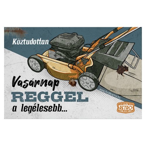 Retro hűtőmágnes - Köztudottan vasárnap a legélesebb - narancs-kék - 6x9 cm