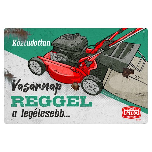 Retro fémtábla - Köztudottan vasárnap a legélesebb - zöld-piros - A4 - 20x30 cm
