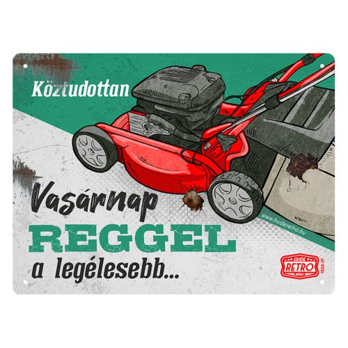 Retro fémtábla - Köztudottan vasárnap a legélesebb - zöld-piros - A5 - 15x20 cm