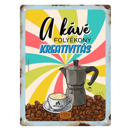 Retro fémtábla - Kávé folyékony kreativitás - A5 - 15x20 cm