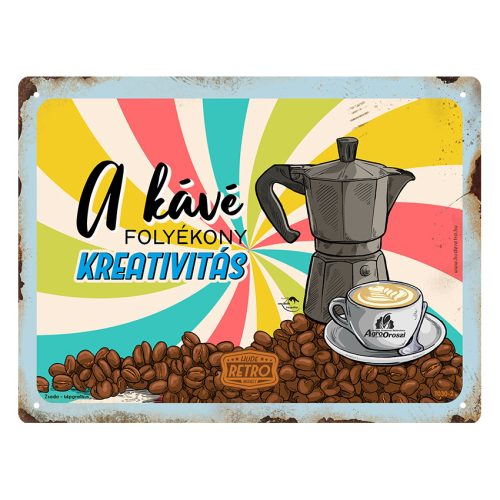 Retro fémtábla - Kávé folyékony kreativitás - A5 - 15x20 cm