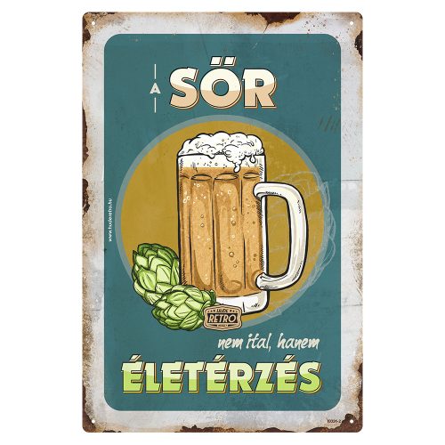 Retro fémtábla - A sör nem ital, hanem életérzés - kék kerettel - A4 - 20x30 cm - PREMIUM