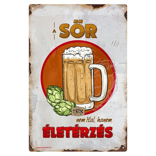 Retro fémtábla - A sör nem ital, hanem életérzés - piros kör - A4 - 20x30 cm - PREMIUM