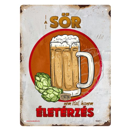 Retro fémtábla - A sör nem ital, hanem életérzés - piros kör - A5 - 15x20cm