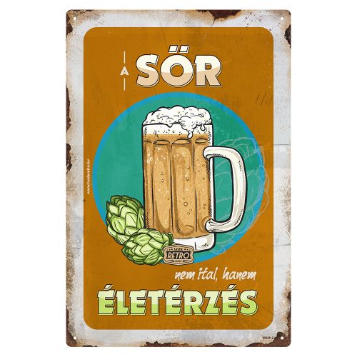 Retro fémtábla - A sör nem ital, hanem életérzés - narancs kerettel - A4 - 20x30 cm - PREMIUM