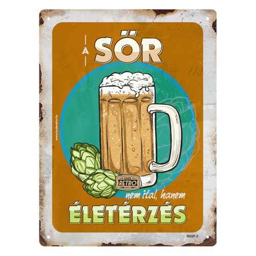 Retro fémtábla - A sör nem ital, hanem életérzés - narancs kerettel - A5 - 15x20 cm
