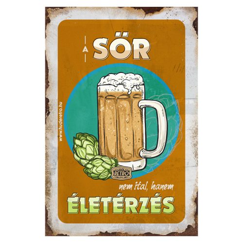 Retro hűtőmágnes - A sör nem ital, hanem életérzés - narancs kerettel - 6x9 cm