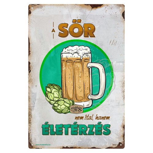 Retro fémtábla - A sör nem ital, hanem életérzés - zöld kör - A4 - 20x30 cm