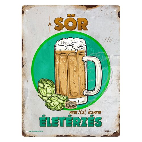Retro fémtábla - A sör nem ital, hanem életérzés - zöld kör - A5 - 15x20cm