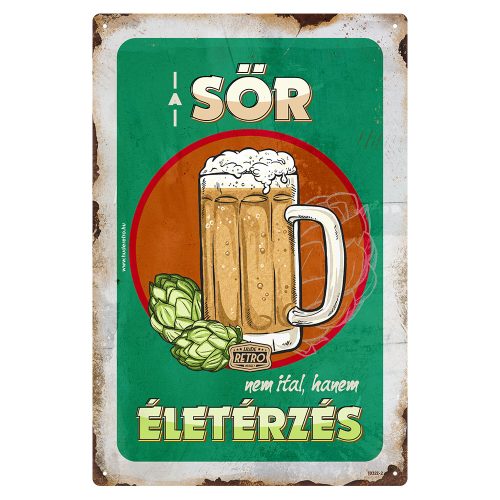 Retro fémtábla - A sör nem ital, hanem életérzés - zöld kerettel - A4 - 20x30 cm - PREMIUM