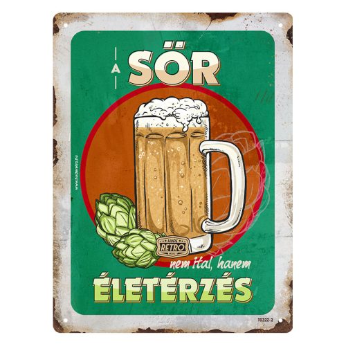 Retro fémtábla - A sör nem ital, hanem életérzés - zöld kerettel - A5 - 15x20 cm