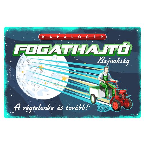 Retro fémtábla - Kapálógép fogathajtó bajnokság - kék - A4 - 20x30 cm