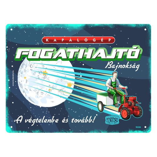 Retro fémtábla - Kapálógép fogathajtó bajnokság - kék - A5 - 15x20 cm