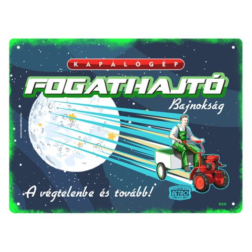 Retro fémtábla - Kapálógép fogathajtó bajnokság - zöld - A5 - 15x20 cm